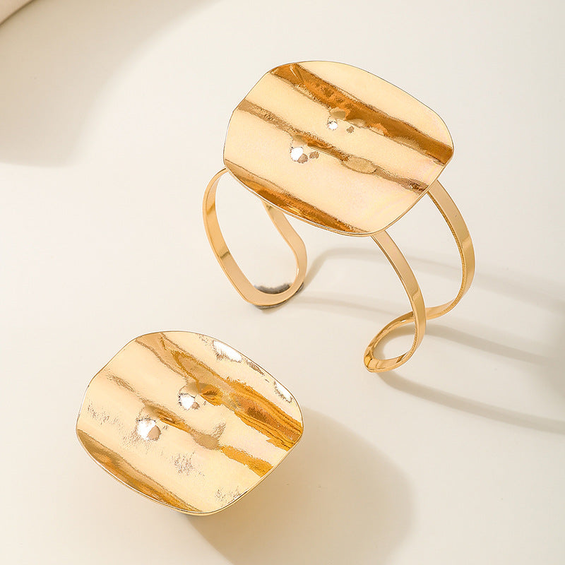 Geometric Love Bracelet and Ring Set for Women's Fashion