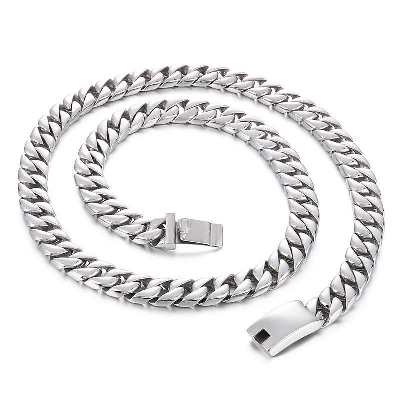 Stainless Steel Punk, Korean Version Of Cuban Chain 12mm Necklace Men's Glossy Necklace