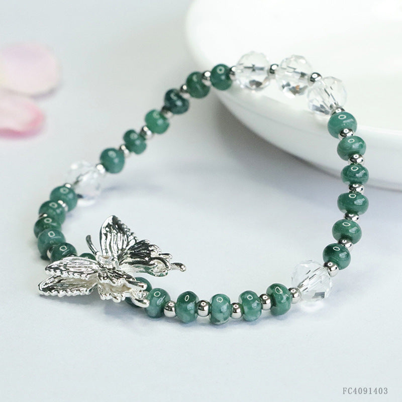 Blue Water Jadeite Butterfly & Abacus Bead Beaded Bracelet