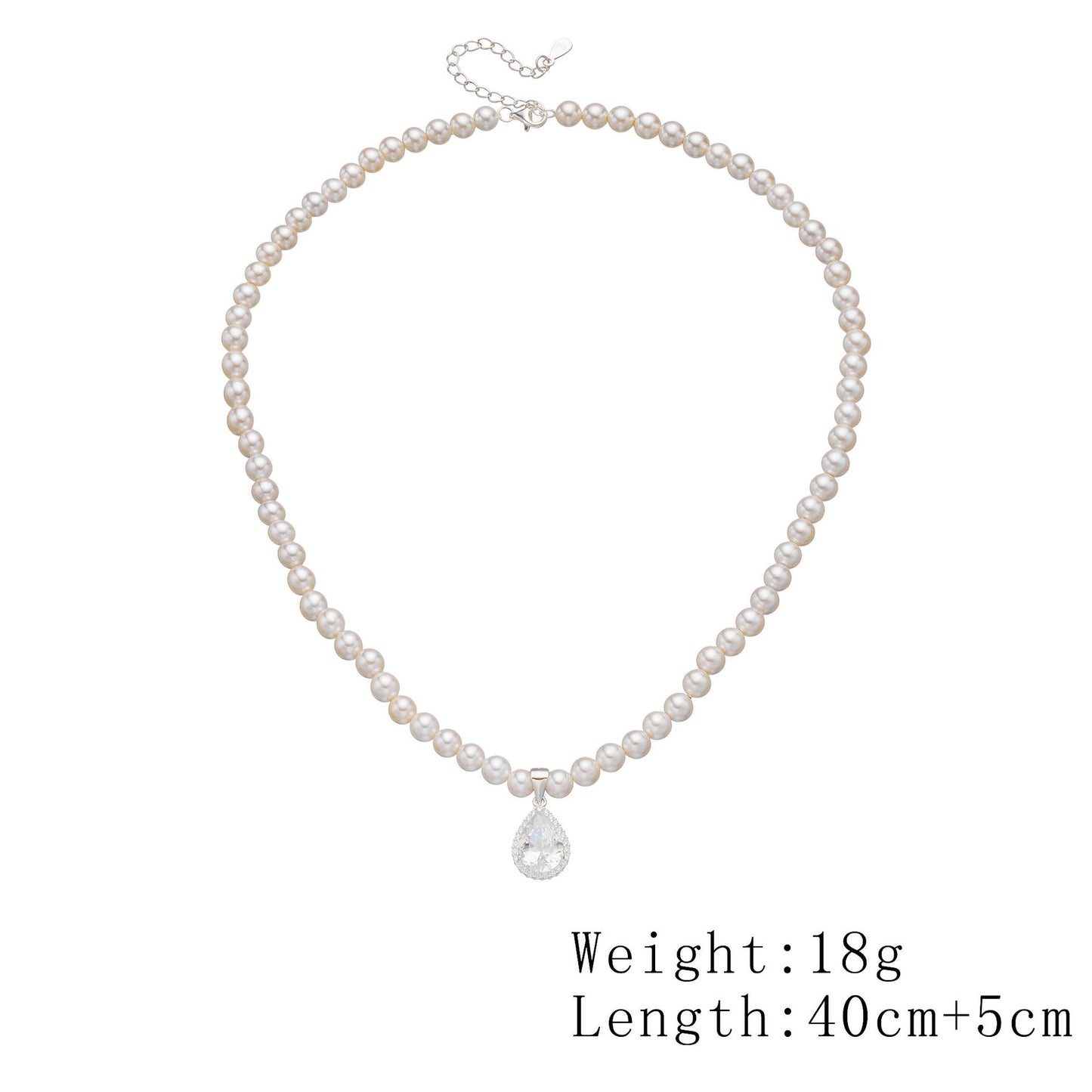 Retro Water Drop Zircon Inlaid Pearl Necklace S925 Sterling Silver Beaded