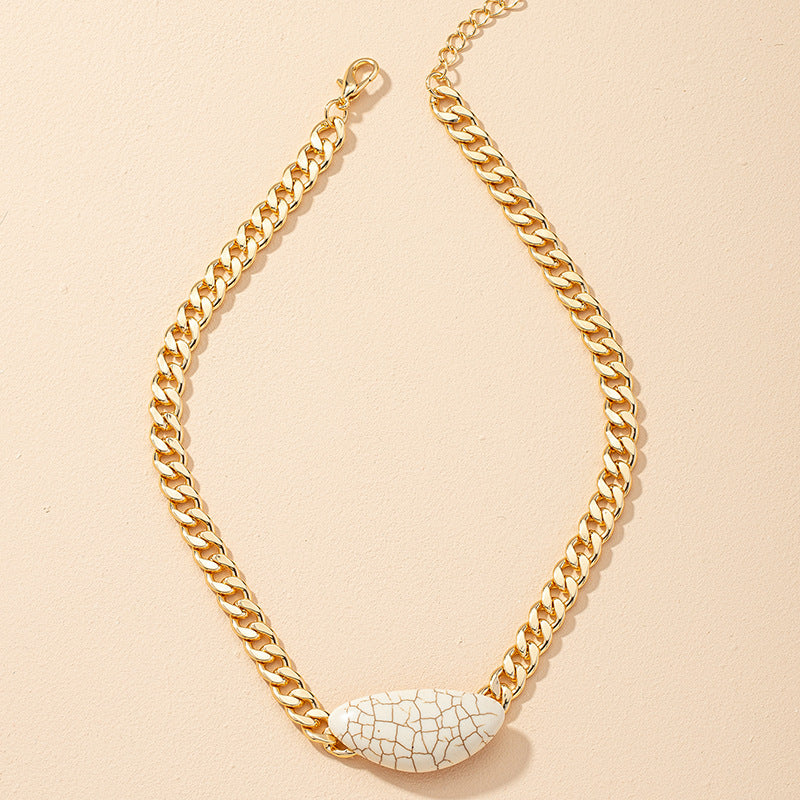 Vibrant Stone Pendant Necklace with Chunky Chain - Women's Fashion Accessory