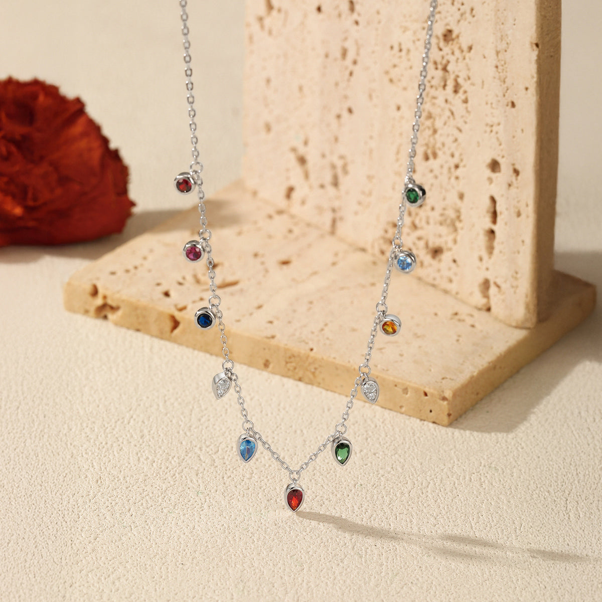 925 Sterling Silver Red Zircon Necklace
