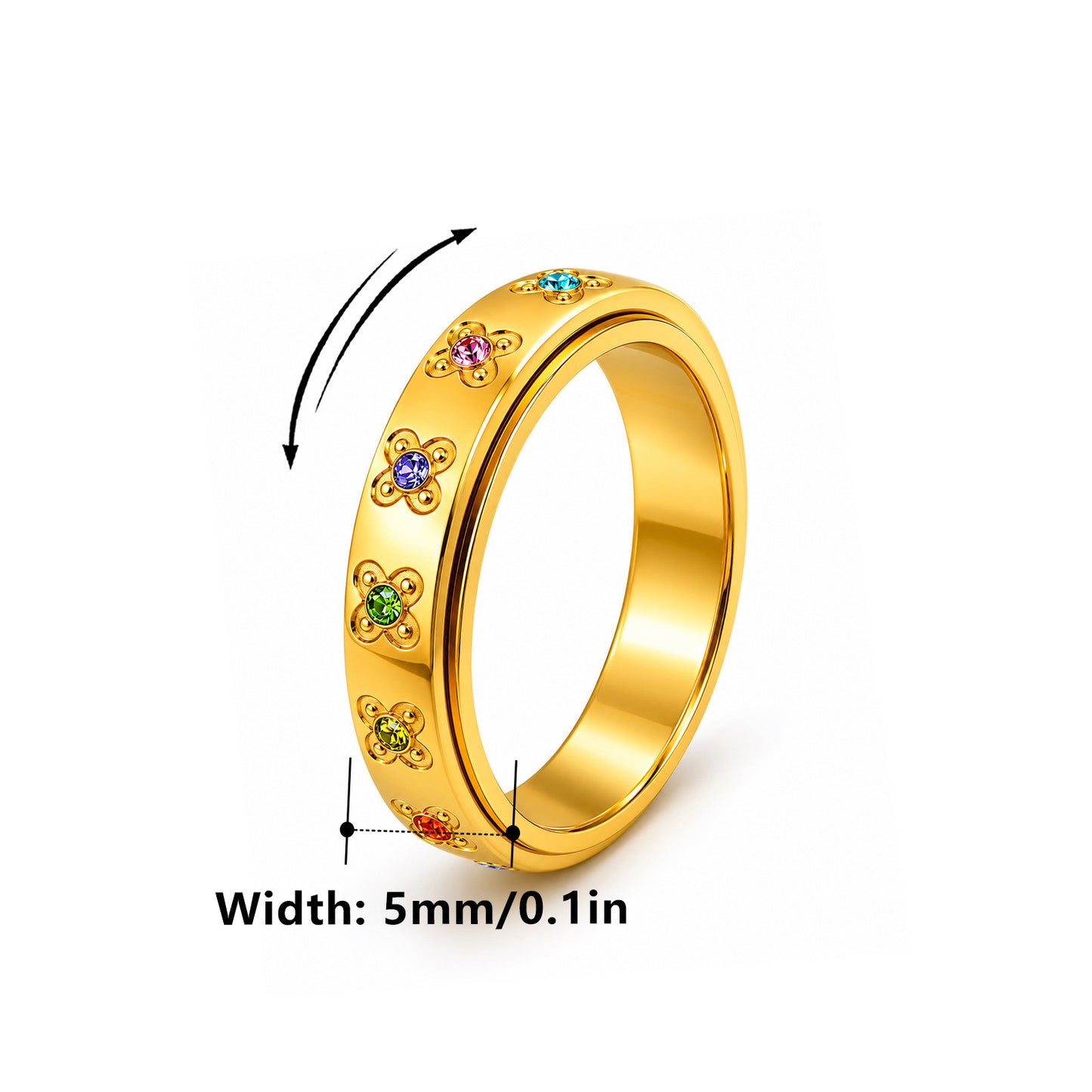 Planderful Rotatable Decompression Ring Stainless Steel Zircon Flower For Couples Unisex