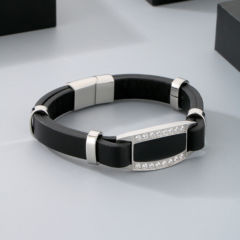 Planderful Leather Bracelet For Men Zircon Encrusted