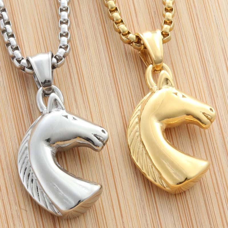 Personalized Punk Horse Necklace in Titanium Steel - Retro Trendy Pendant for Men by Planderful