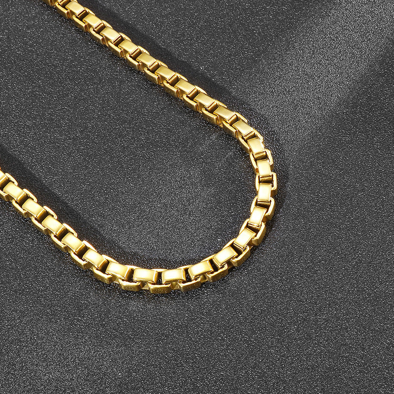Popular Stainless Steel 7mm Electroplated Gold Box Chain Titanium Steel Necklace
