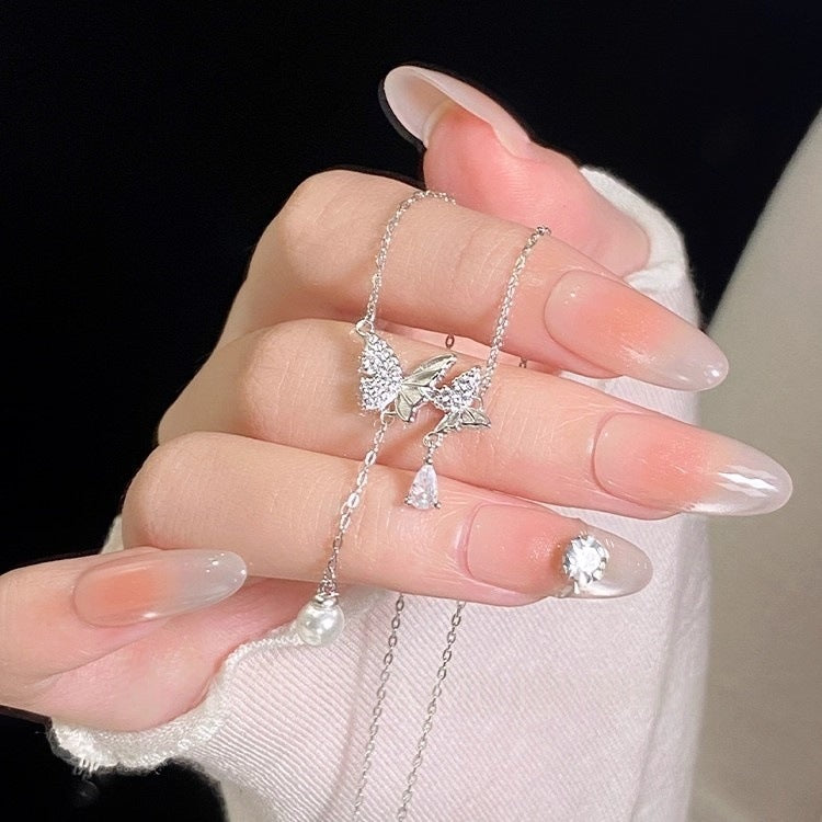 Sterling Silver Butterfly Necklace By Planderful Exquisite Light Luxury Zircon Collarbone Gift For Girlfriends