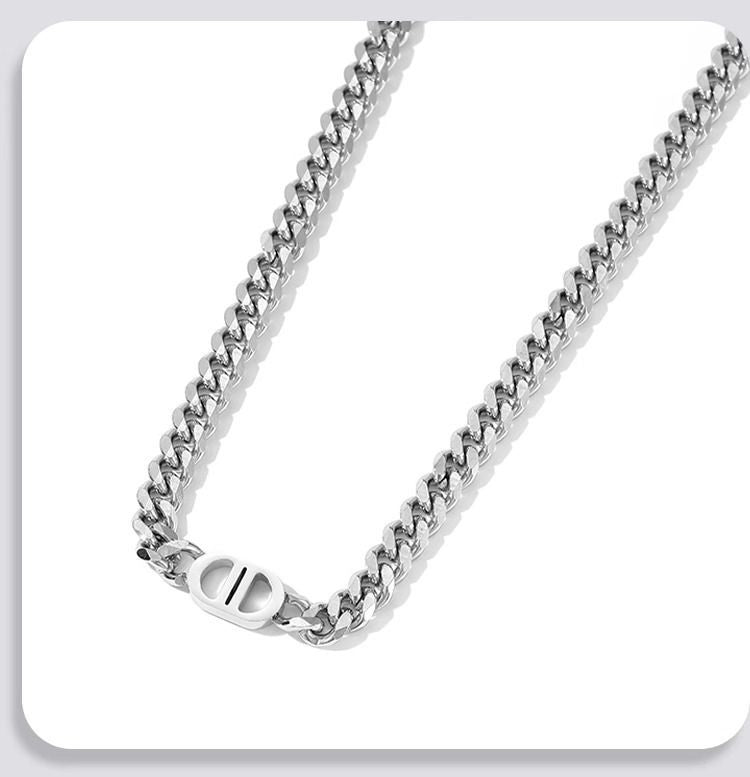 Planderful Jewelry Cuban Link Necklace Titanium Steel With Double D Pendant For Modern Women And Everyday Glamour