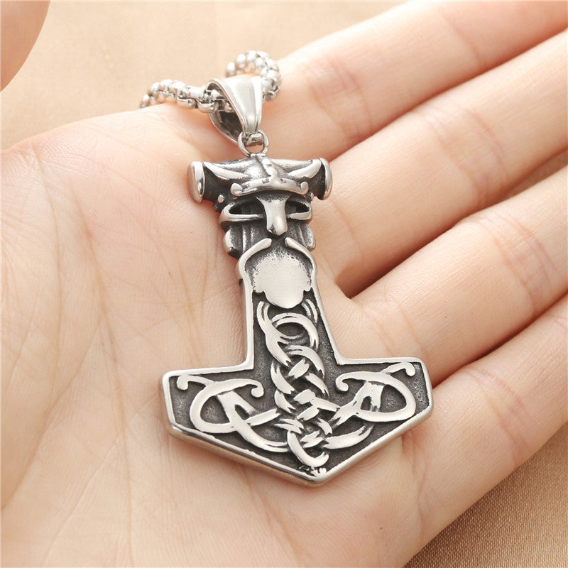 Titanium Steel Viking Raytheon Hammer Pendant Necklace - Trendy Punk Jewelry for Men