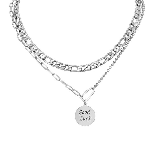 Titanium Steel Necklace Unisex Double Layer Pendant Clavicle Chain Minimalist Statement Planderful Everyday Genie