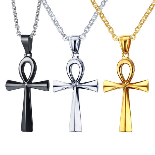 Spot Wholesale 43.6mm Titanium Steel Anka Cross Pendant Gold Necklace for Men