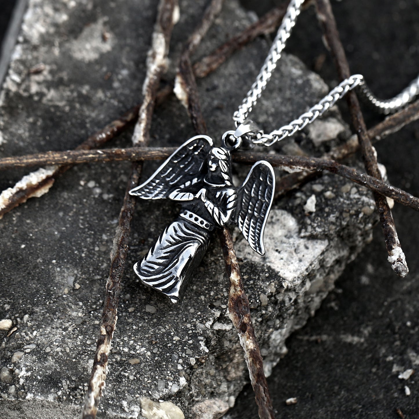 Men's Vintage-Inspired Personalized Stainless Steel Angel Pendant - Cross-Border Trendy Accessory