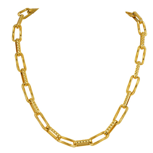 Women's Stainless Steel Embossed Rectangular Handmade Chain Bracelet Necklace Gold