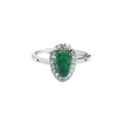 Jadeite Leaf 925 Silver Ring
