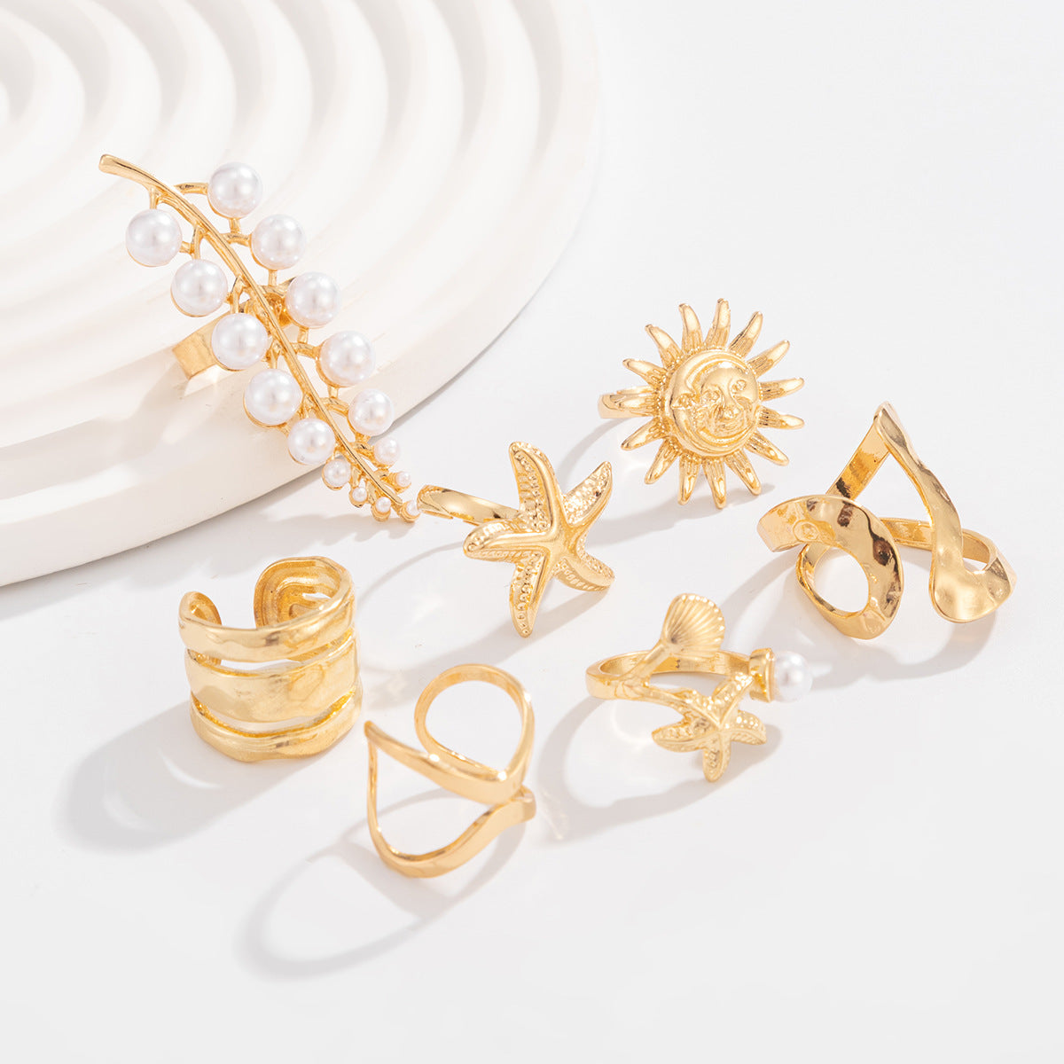 Starfish Ring Set From Planderful Vienna Verve For Women Personalized Leaf Imitation Pearl Jewelry
