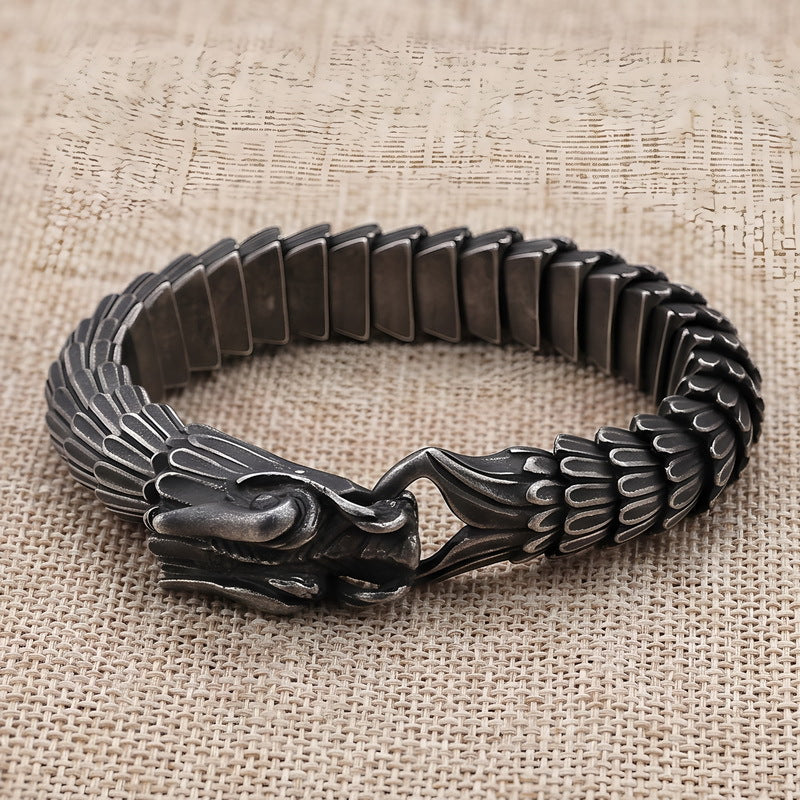Zodiac Dragon Bracelet – Dragon Scale Pattern Men's Bracelet Stainless Steel Keel
