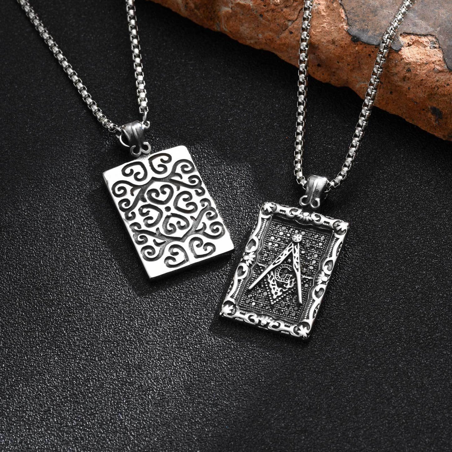 Titanium Steel Stainless Steel Freemasonry Square Tags Pendant Necklace