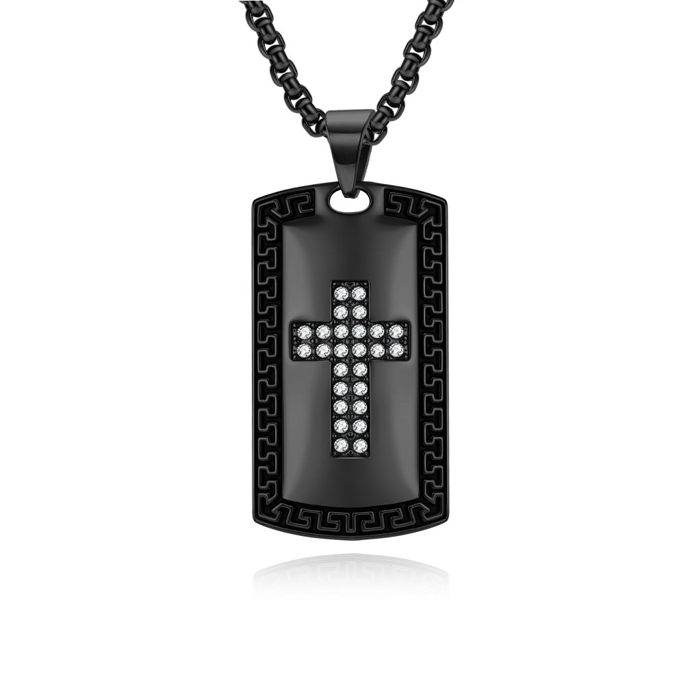 Planderful Cross Necklace For Men Titanium Steel Great Wall Pattern Bold Army Style Niche Personality Pendant