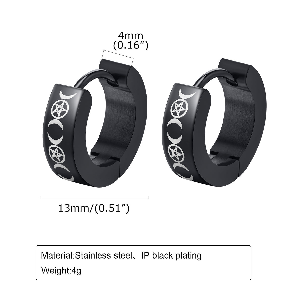 Engraved Black Symbol Hoop Earrings — Seven Designs
