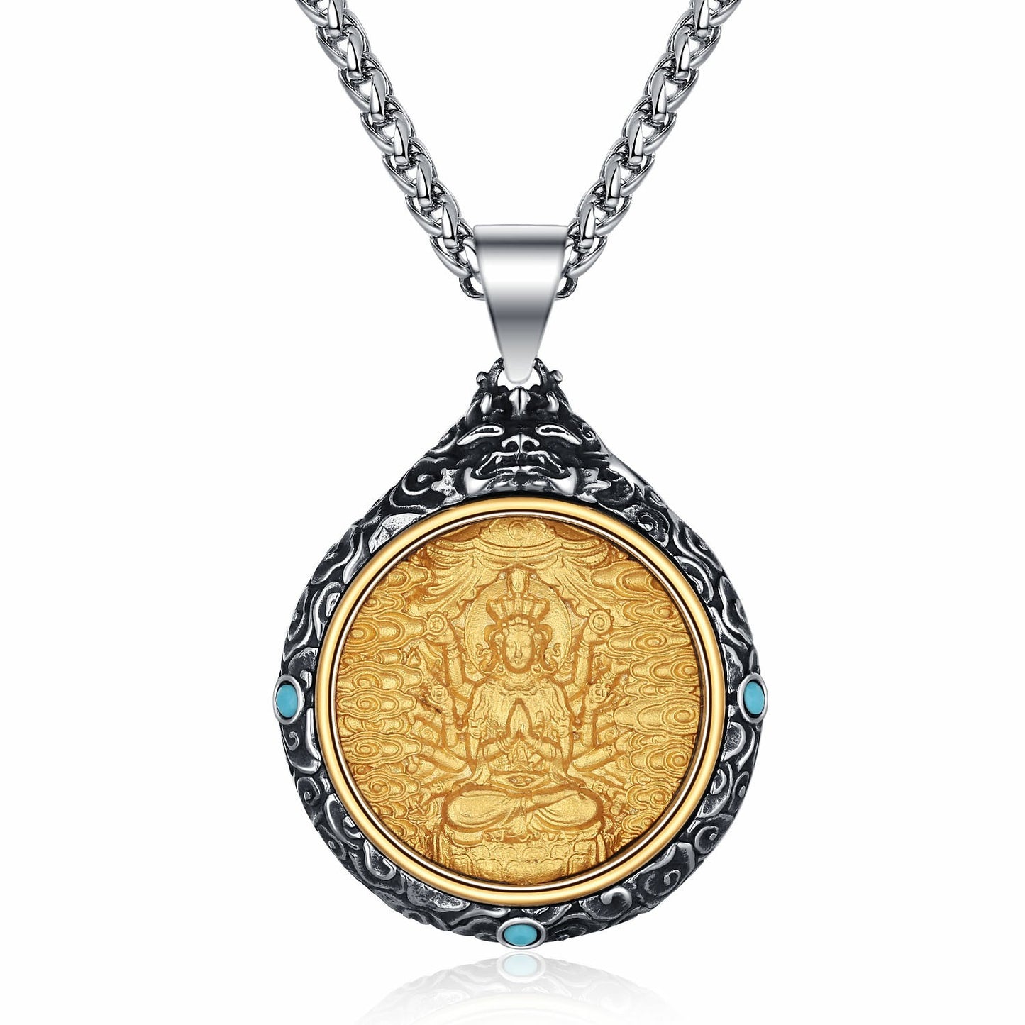 Titanium Steel Necklace – Elegant Bodhisattva Zodiac Pendant Necklace For New Chinese Style