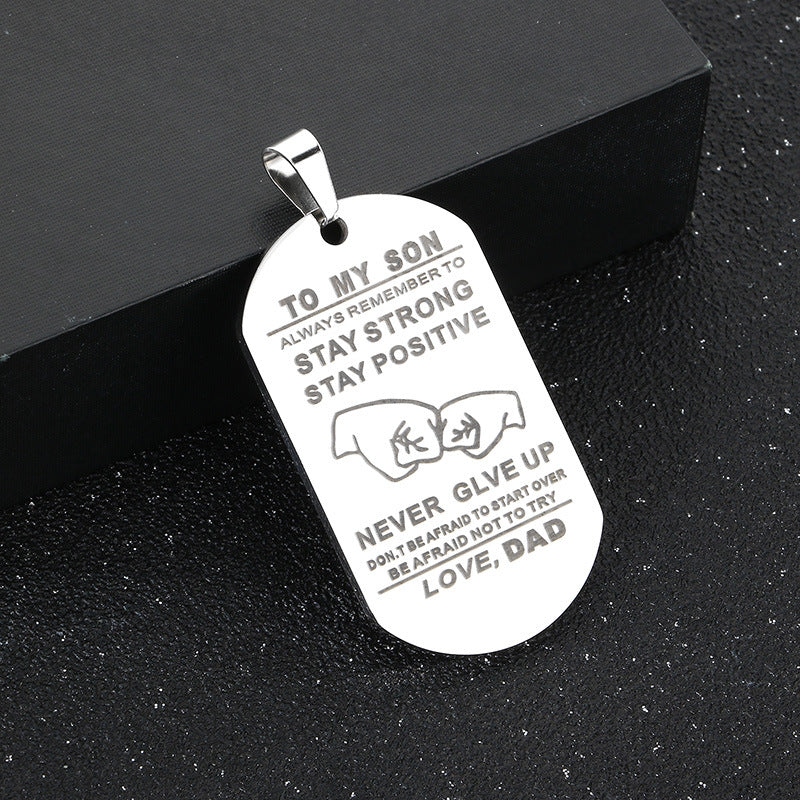 Popular Laser Stainless Steel To My Son English Letters Father'S Day Military Pendant Necklace