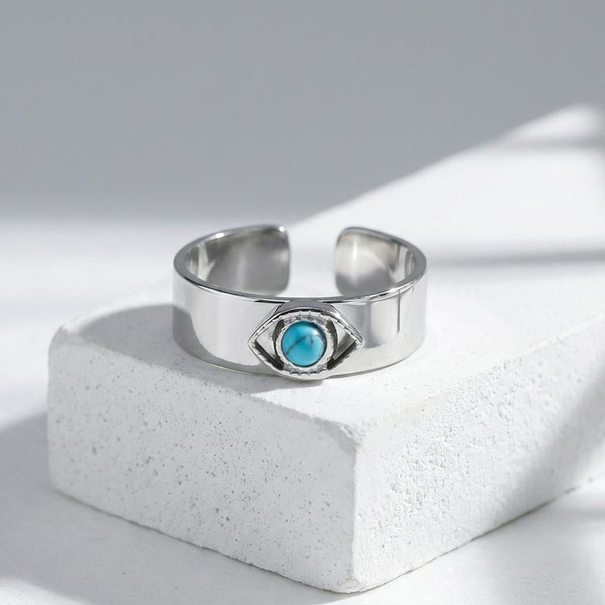 Stainless Steel Turquoise Devil's Eye Open Ring