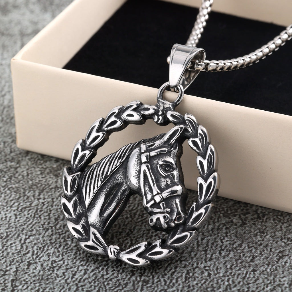 Vintage Horse Stainless Steel Pendant Necklace