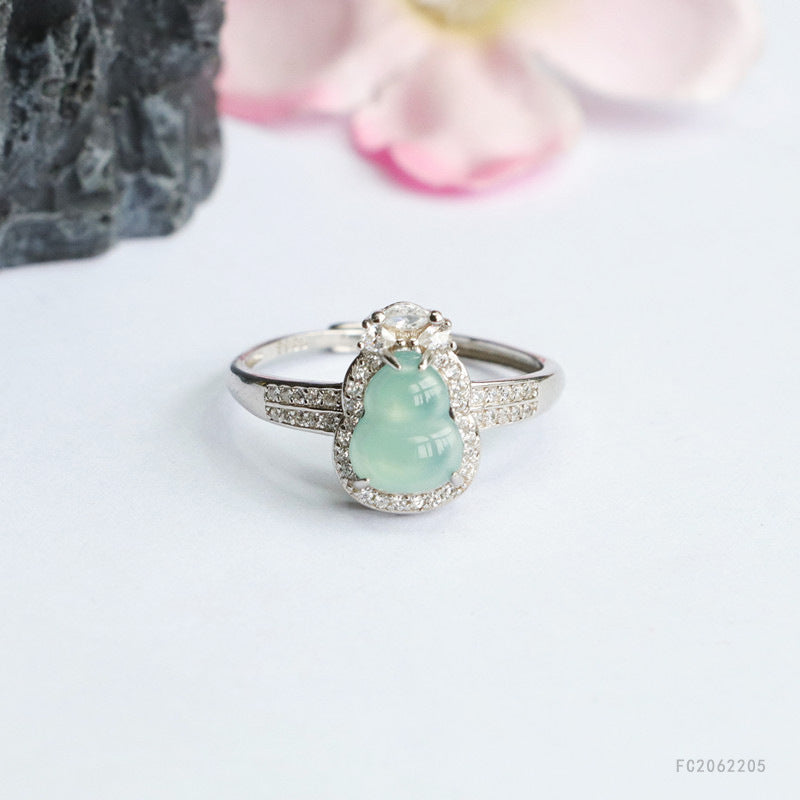 Icy Blue Jadeite Gourd 925 Silver Ring
