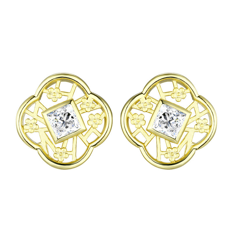 Princess Cut Zircon Plum Sterling Silver Stud Earrings