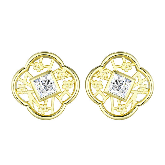 Princess Cut Zircon Plum Sterling Silver Stud Earrings