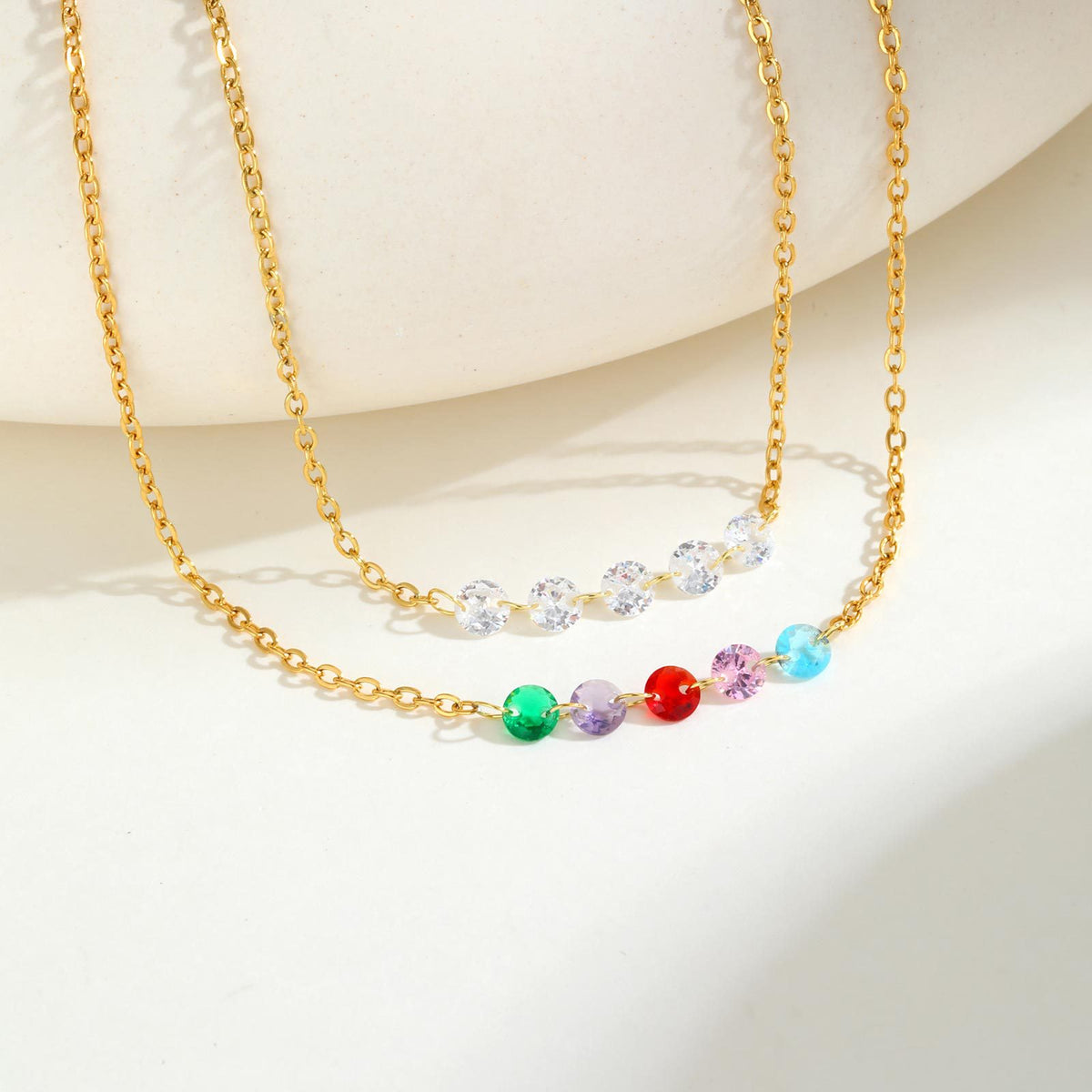 Stainless Steel White Zircon Gold Necklace Ladies