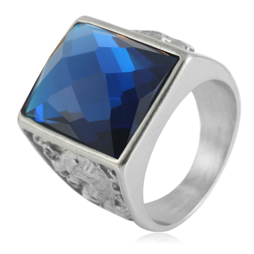Planderful Dragon Ring Stainless Steel Unisex Square Stone Retro Punk Statement Jewelry For Men Women