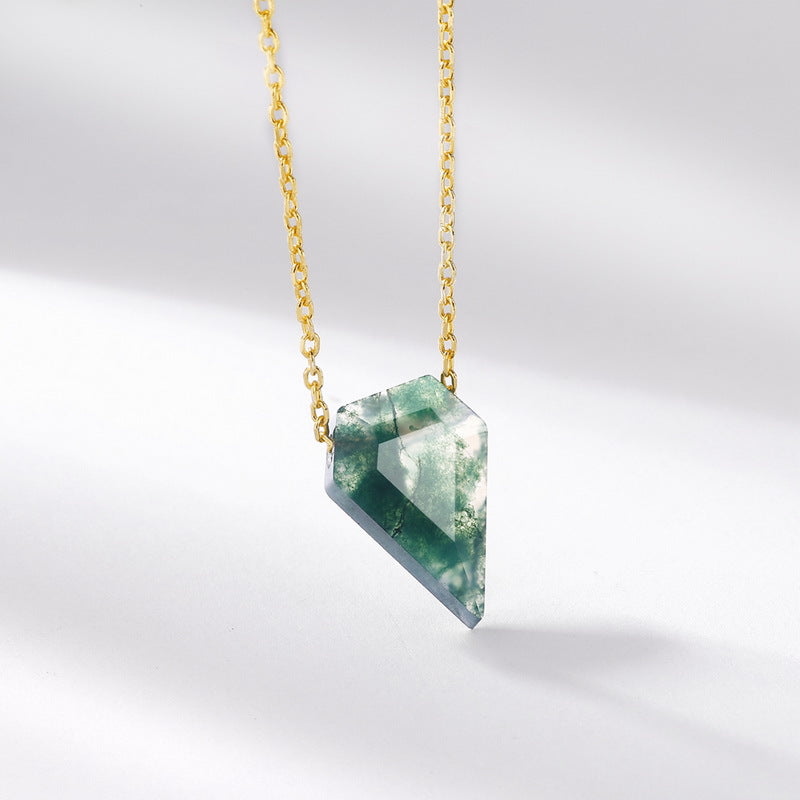 S925 Sterling Silver Moss Agate Pendant Necklace