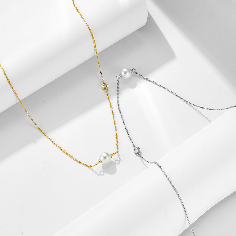 S925 Silver Bead Necklace Advanced Sense Single Pearl