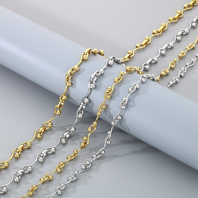Premium Sense Interlocking Stainless Steel Necklace Women's'S Special-Shaped Twisted Line Round Bead Splicing