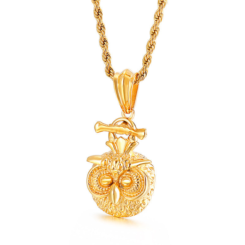 Golden Owl Titanium Pendant for Men with Rock Hip-Hop Style