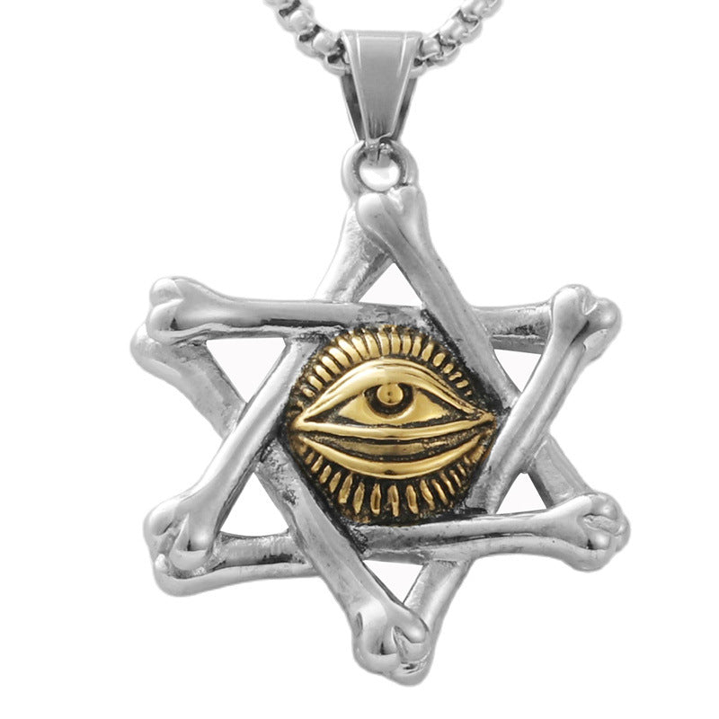 Trendy Titanium Steel Hexagram Eye of Death Pendant Necklace for Men