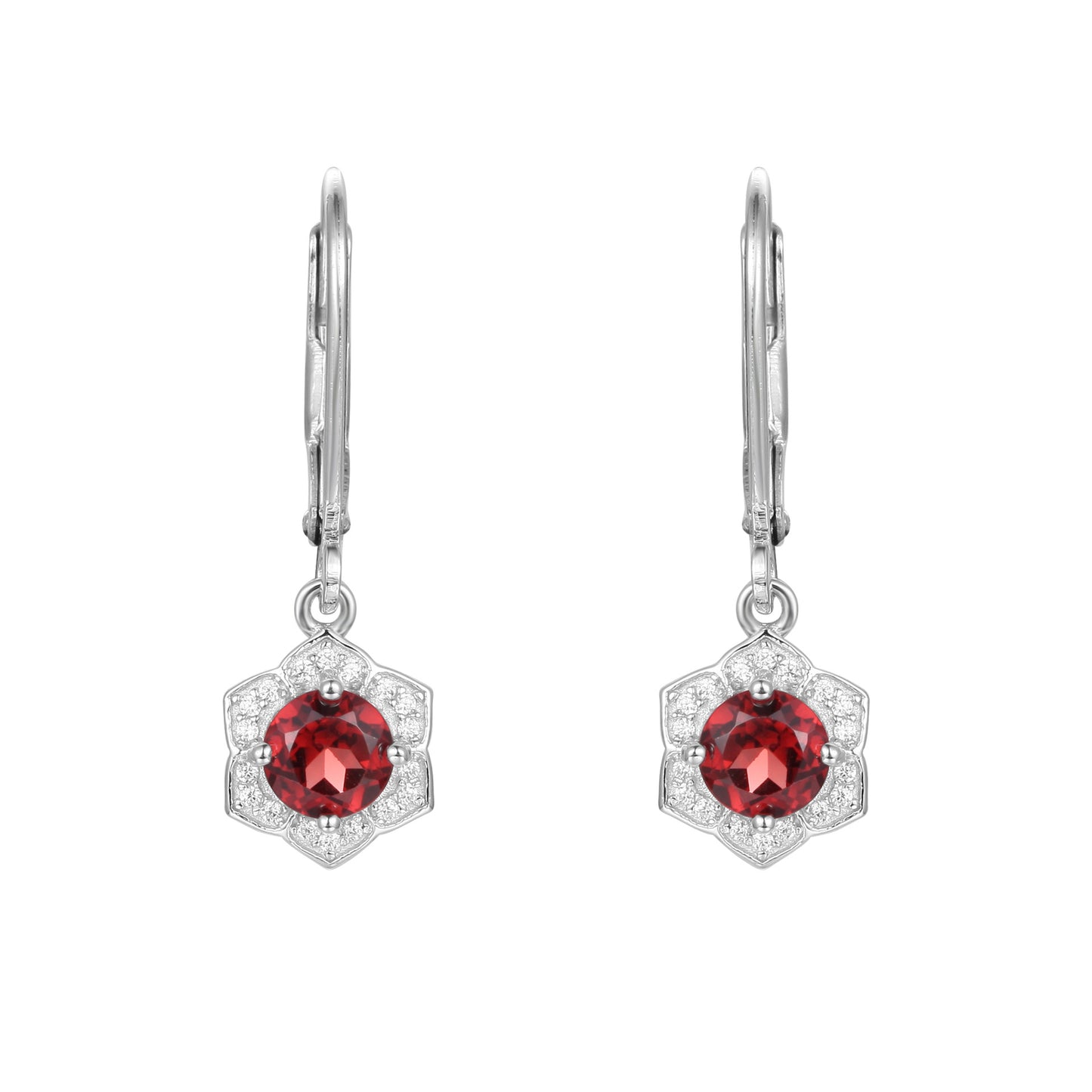 Petals Halo Round Natural Gemstone Silver Drop Earrings