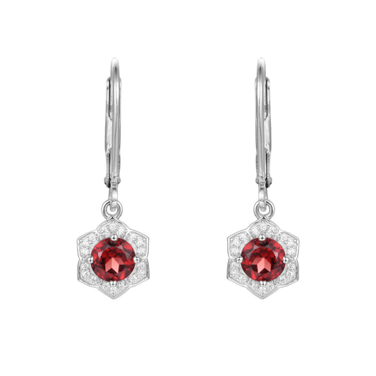 Petals Halo Round Natural Gemstone Silver Drop Earrings