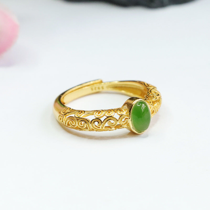 925 Sterling Silver Hetian Jasper Cloud Ring