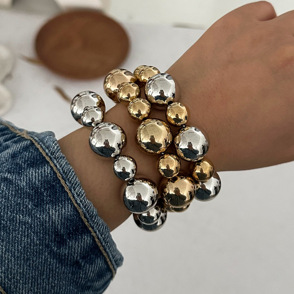 Planderful Vienna Verve Punk Beaded Bracelet For Women Bold Geometric Ball Jewelry With Contrasting Colors