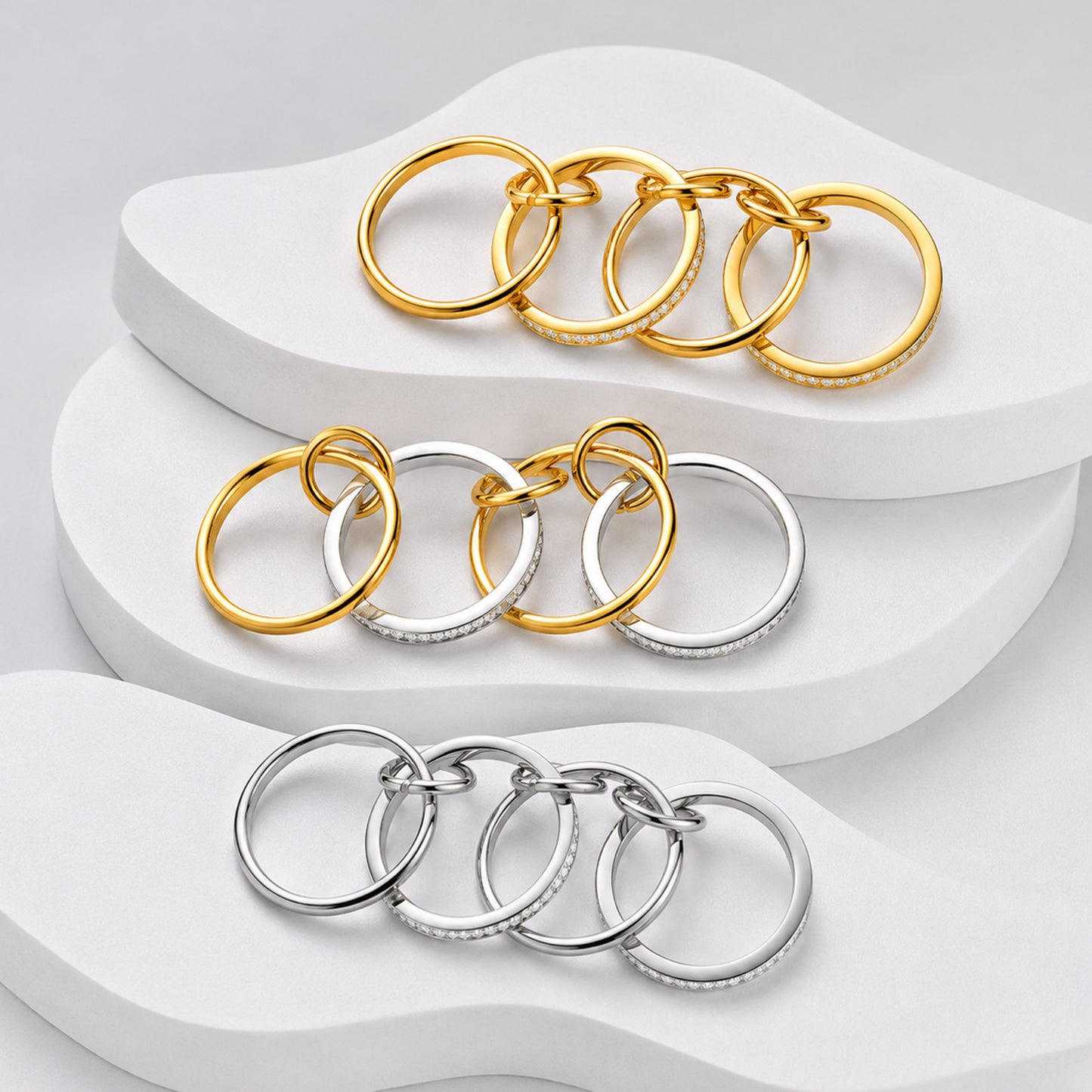 Planderful Two Tone Stainless Steel Zircon Ring Stack Unisex Personalized Jewelry Everyday Genie Protection Statement