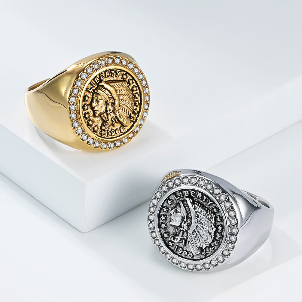 Planderful Titanium Zircon Ring For Men Hip Hop Style Bold