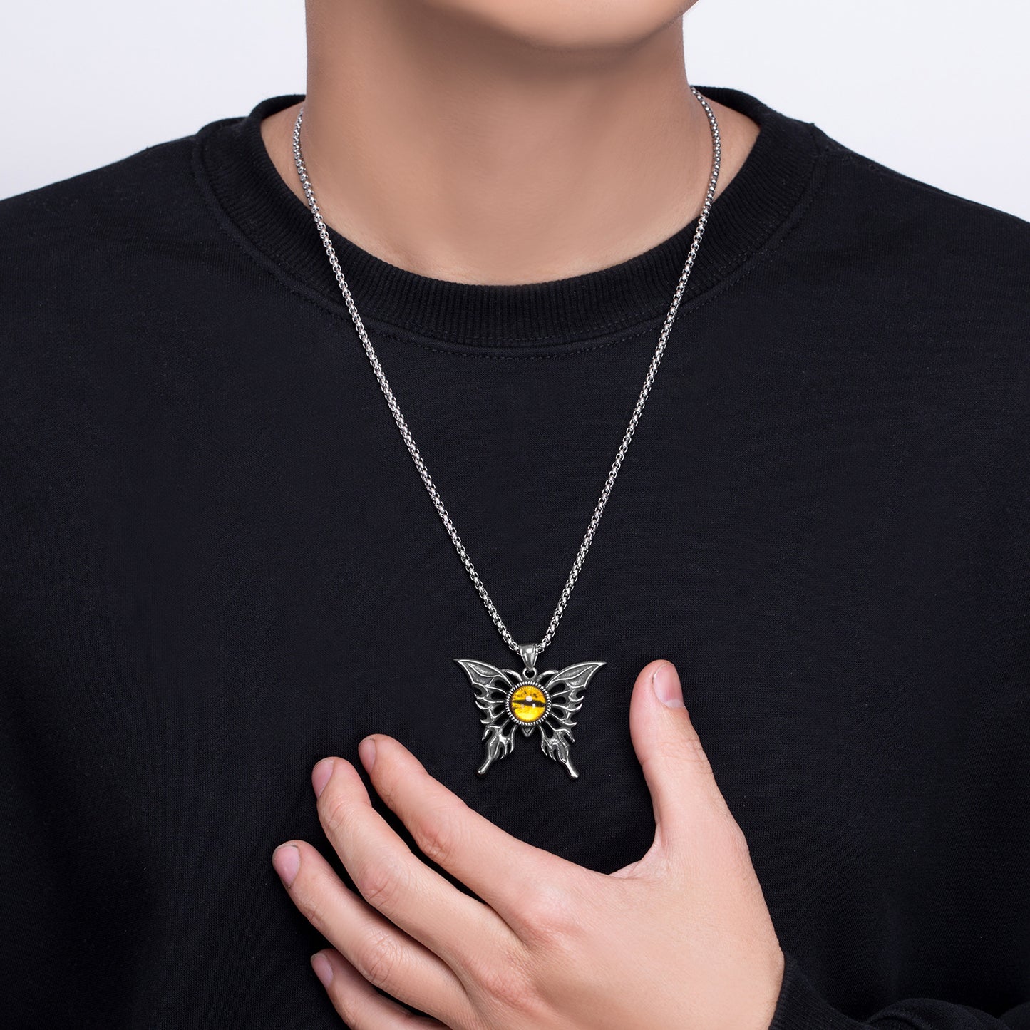 Steel Necklace – Statement Eye Pendant Unisex Fashion Jewelry For Nightlife Streetwear Hip Hop Style Planderful