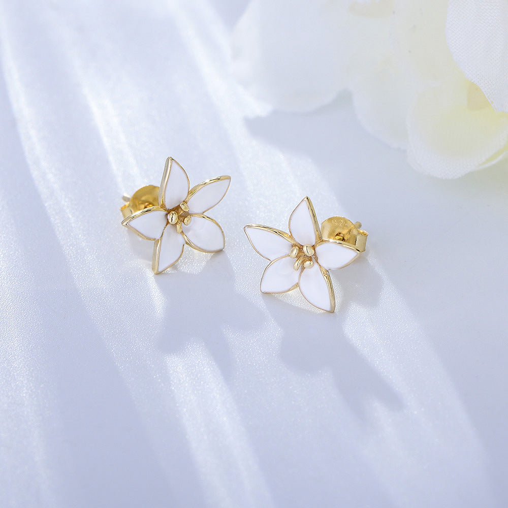 Korea Dongdaemun Dripping Flower Sterling Silver Earrings Retro Style Stud Earrings