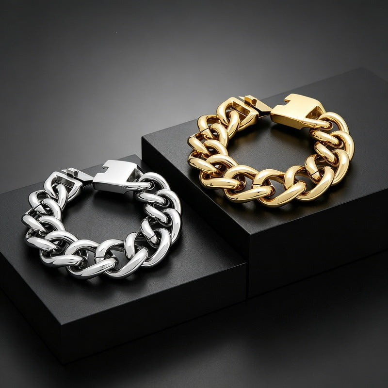 Atmospheric Cuban Chain 24mm Wide Smooth Solid Cuban Chain Street Style Stainless Steel Bracelet