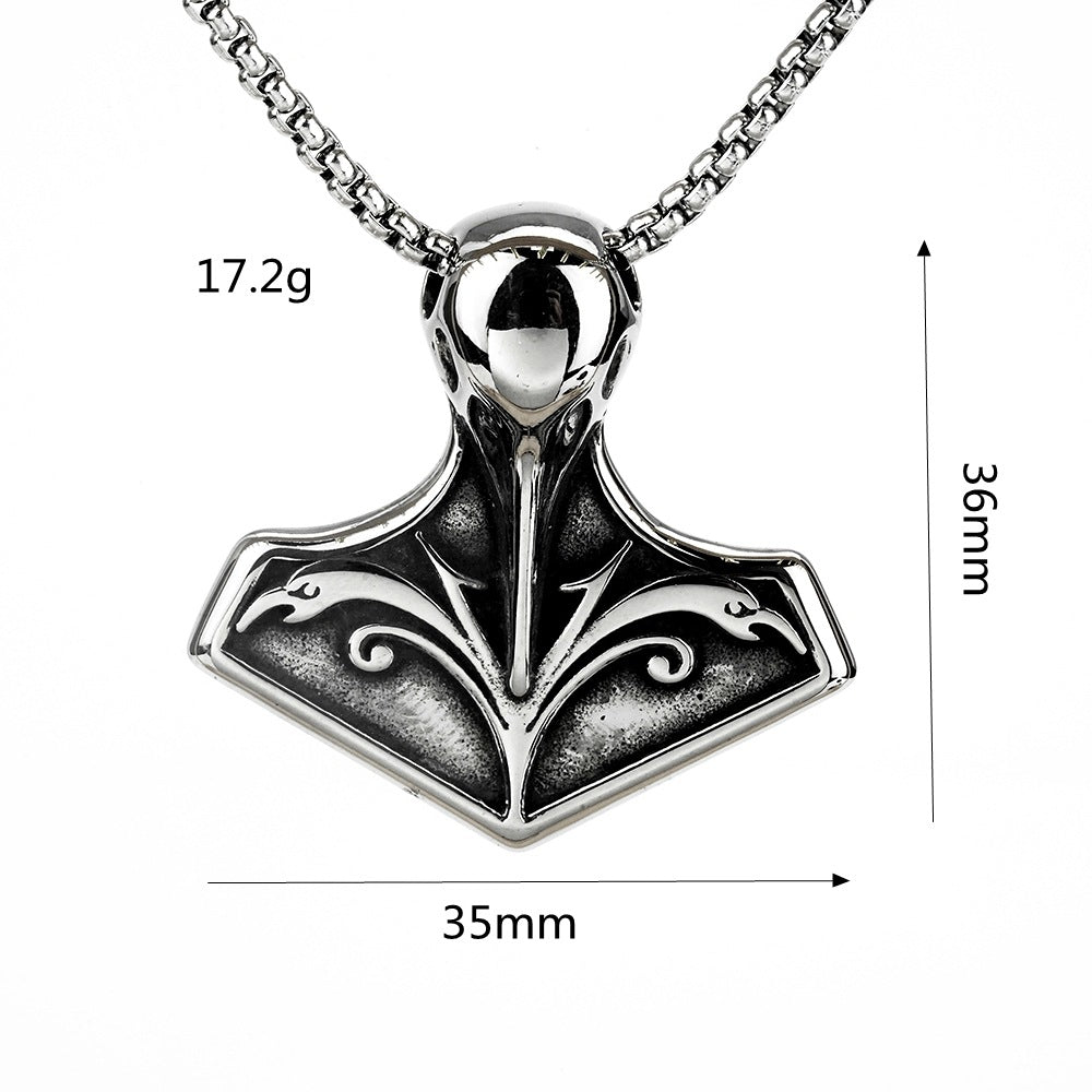 Planderful Viking Skull Pendant Titanium Steel For Men Norse Legacy Necklace Retro Crow Design