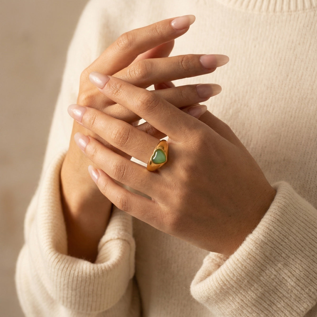 Stainless Steel Water Drop Natural Tiger's Eye Stone Oval Heart-Shaped Dongling Jade Ring