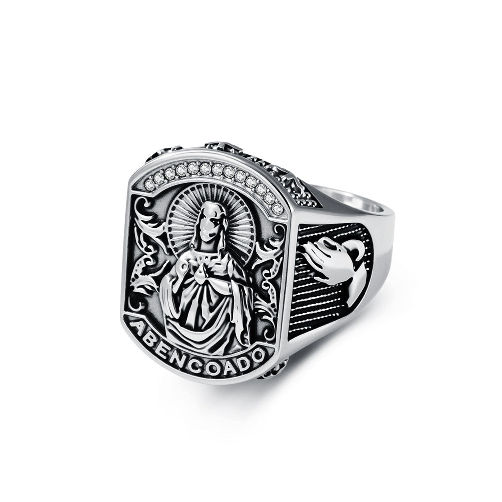 Churches Pray For Blessing & Prayer Hands Stainless Steel Ring Relief Portrait Baroque