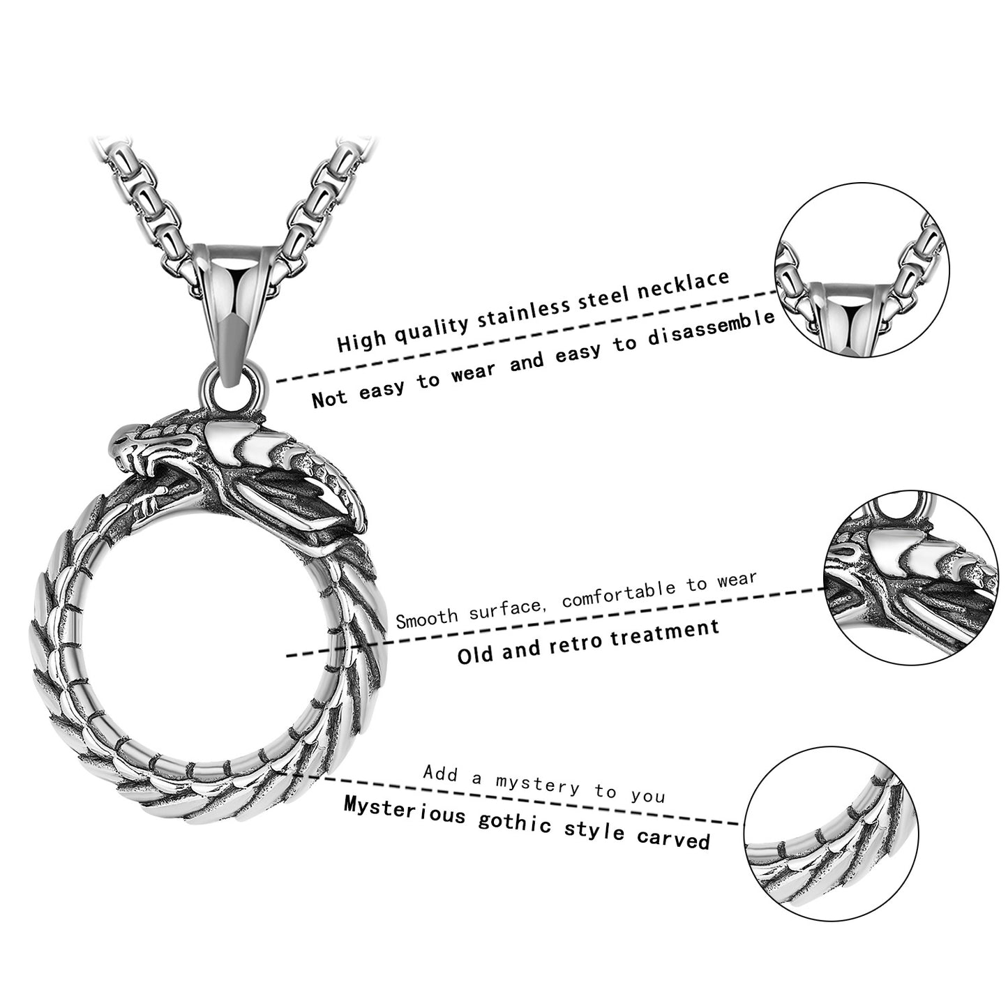 Steel Necklace – Statement Dragon Pendant For Him